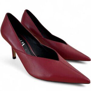 * NWT * ZARA Red Leather Pointed Toe Heels | Size 37 (6.5 US)